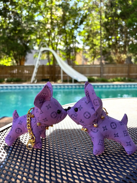 The Unbranded Brand Accessories - Bag Charm/Key Fob adorable Purple Frenchie with Gold Accents and spiked collar!